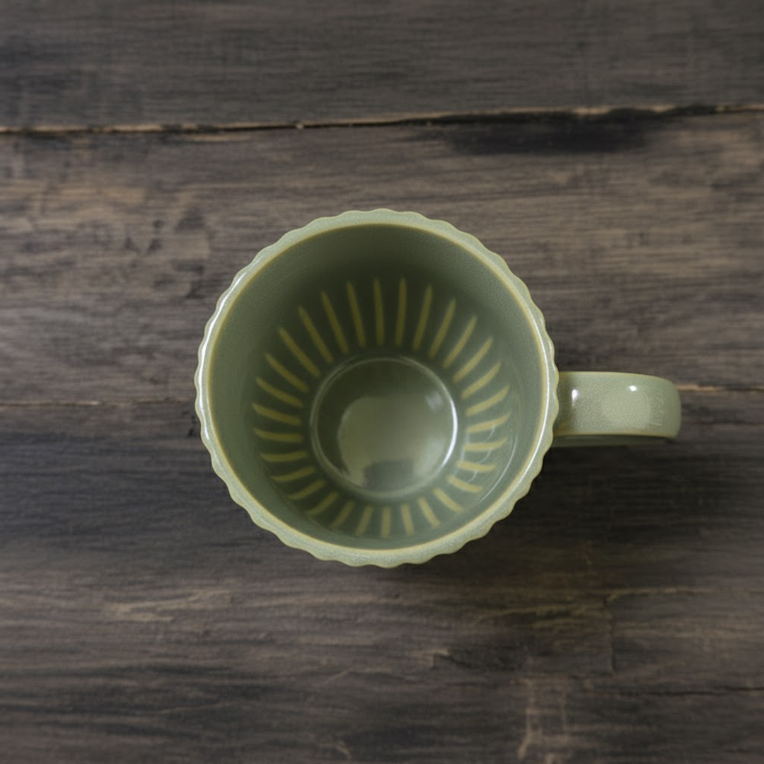 Fluted Ceramic Coffee Mug - Sage Green