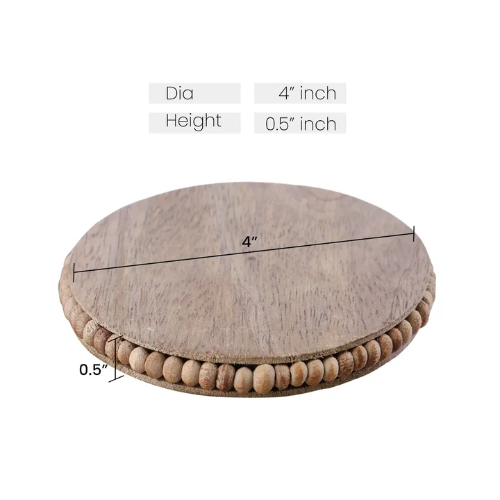 Decorative Multi-Purpose Wooden Coasters – Handcrafted Natural Wood Beaded Coasters for Tea, Coffee & Table Protection (Set of 4)