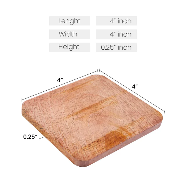 Decorative Multi-Purpose Wooden Coasters (Set of 4) – Handmade Natural Wood Drink Coasters for Tea, Coffee & Table Protection