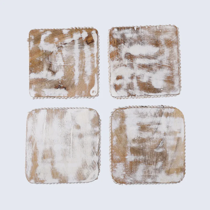 Decorative Multi-Purpose Square Coasters – Handmade Wood Coasters for Tea, Coffee, Candles & Table Protection (Set of 4)