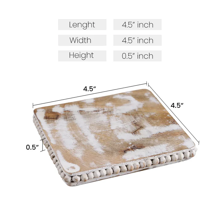 Decorative Multi-Purpose Square Coasters – Handmade Wood Coasters for Tea, Coffee, Candles & Table Protection (Set of 4)