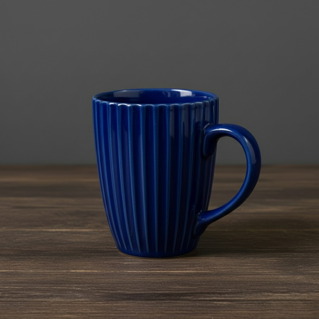 Fluted Ceramic Coffee Mug - Blue