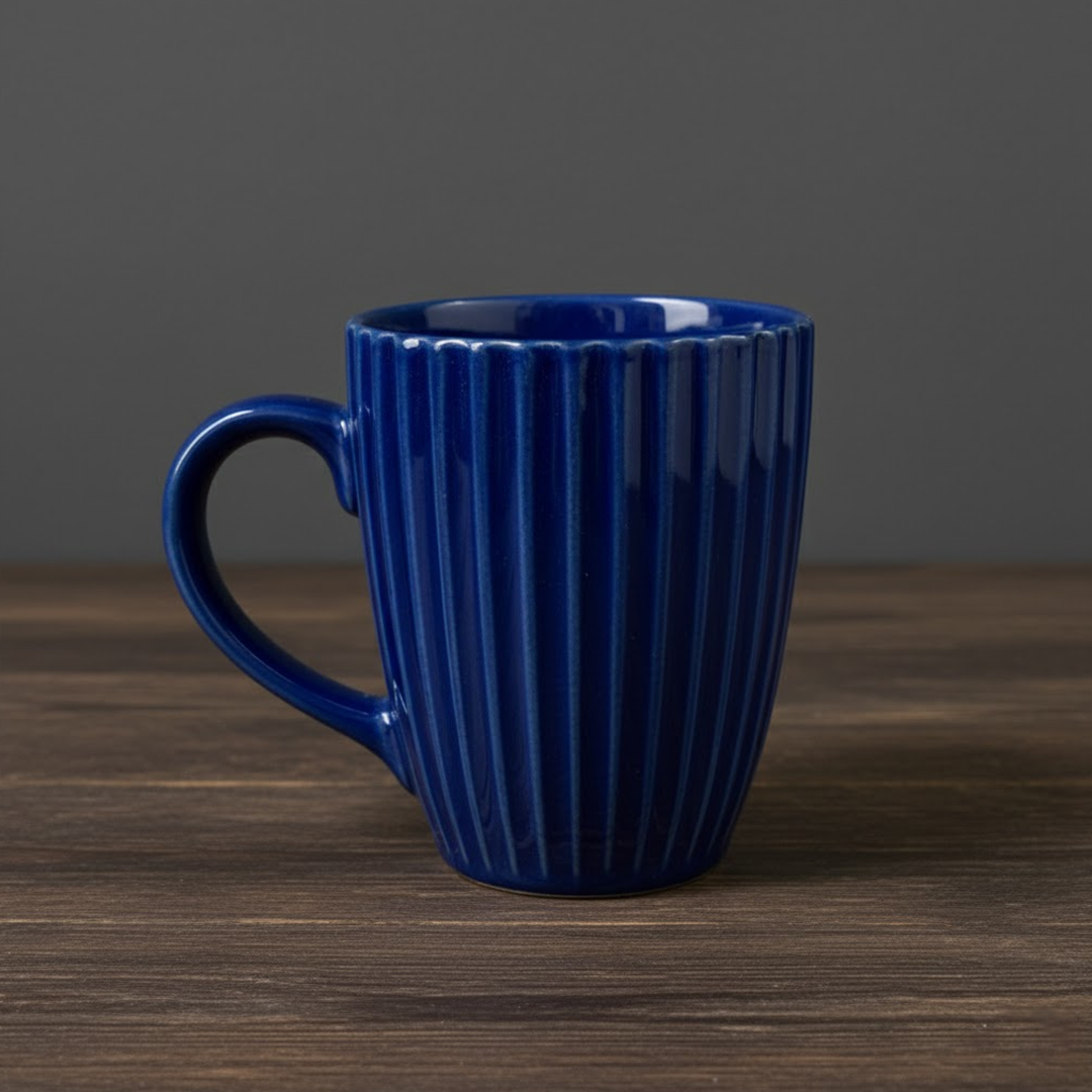 Fluted Ceramic Coffee Mug - Blue