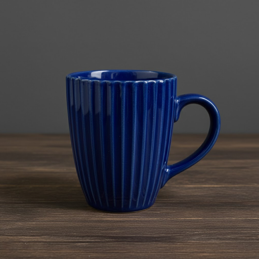 Fluted Ceramic Coffee Mug - Blue