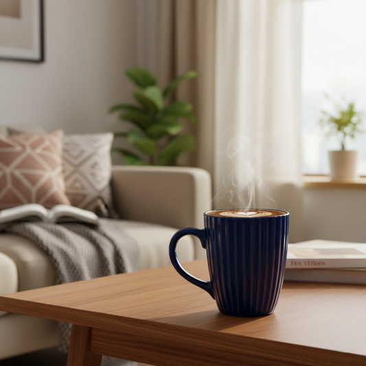 Fluted Ceramic Coffee Mug - Blue