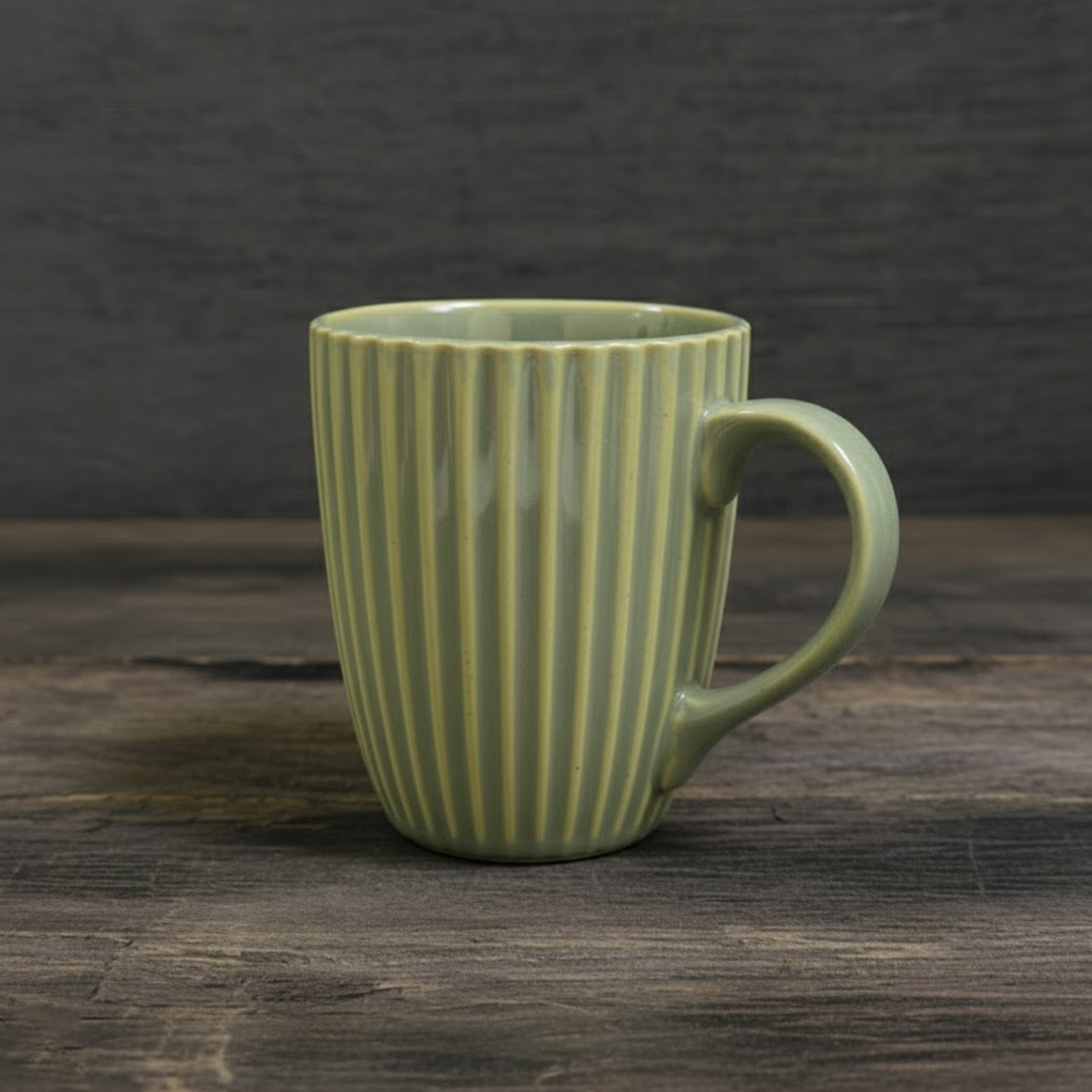 Fluted Ceramic Coffee Mug - Sage Green