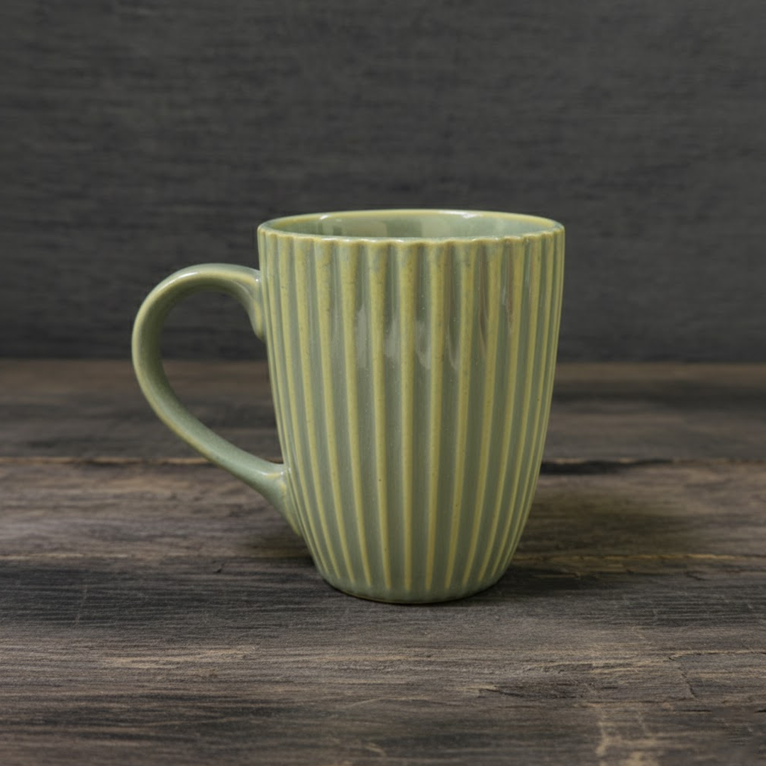 Fluted Ceramic Coffee Mug - Sage Green
