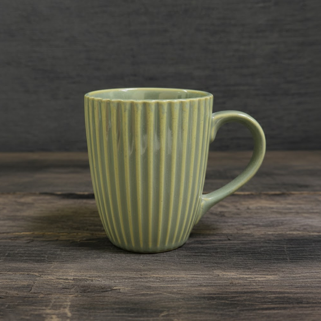 Fluted Ceramic Coffee Mug - Sage Green
