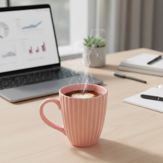 Fluted Ceramic Coffee Mug - Pink