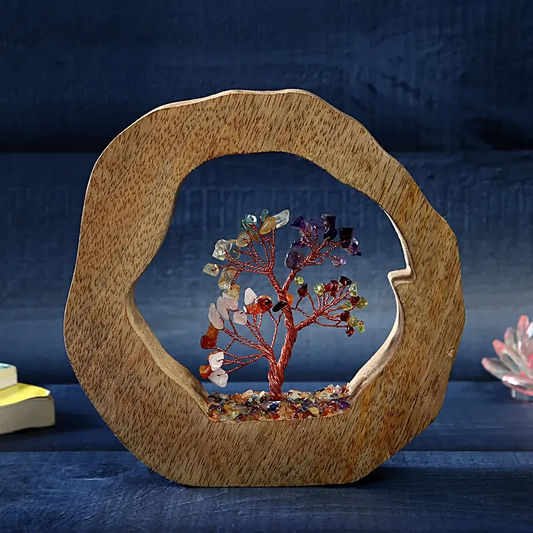 7 Chakra Multi-Stone Crystal Wish Tree in Natural Wooden Frame – Vastu & Healing Home Decor