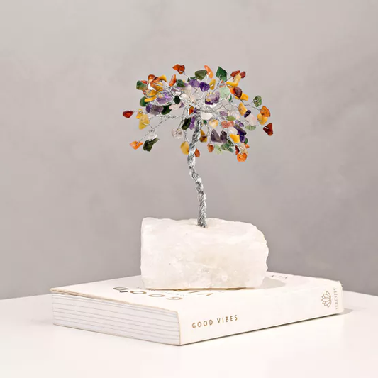 7 Chakra Multi Crystal Tree on Natural White Crystal Base – Handcrafted Healing & Vastu Decor