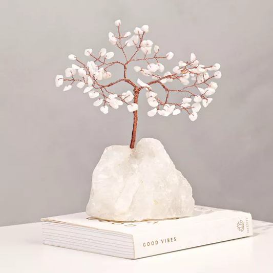 White Quartz Crystal Tree on Natural Stone Base – Positive Energy & Home Decor Showpiece
