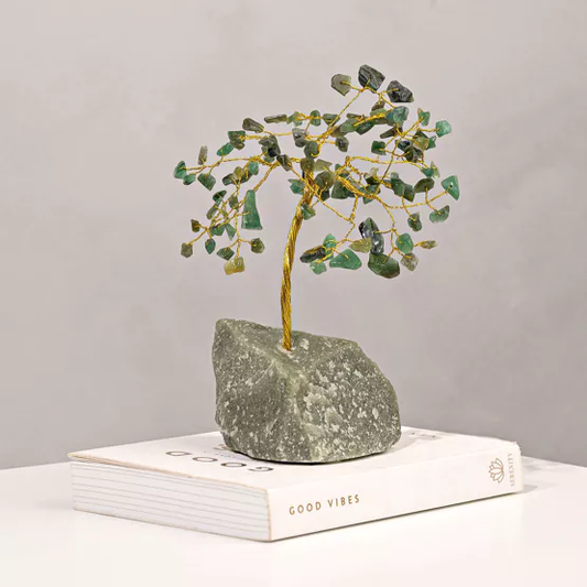 Green Aventurine Crystal Tree on Natural Stone Base – Prosperity & Vastu Decor for Home & Office